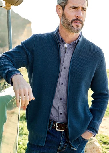 Cotton Traders Dark Aegean Ultra Soft Zip-Through Cardigan