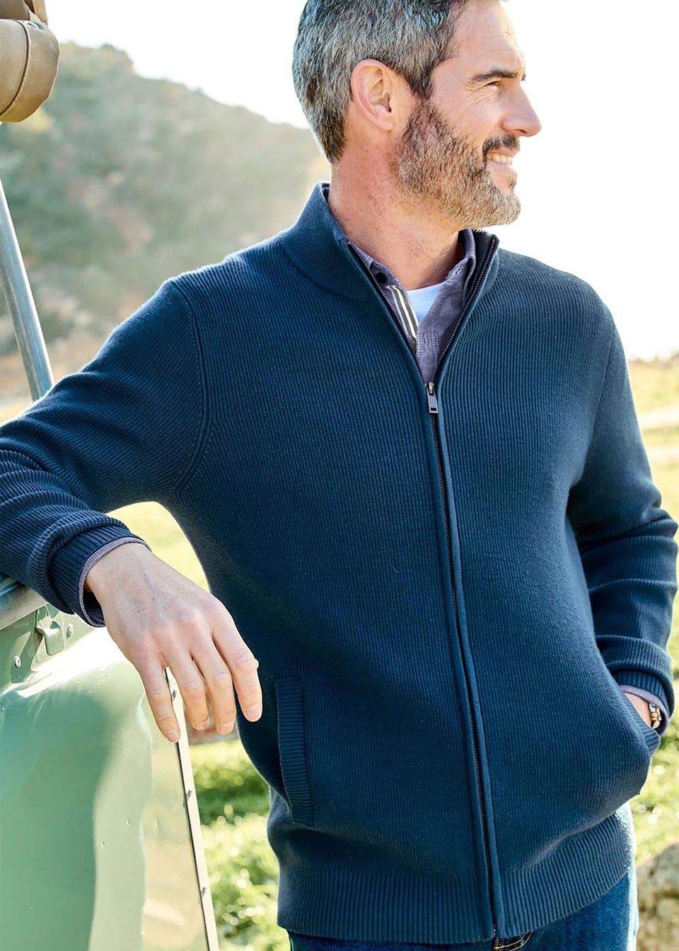 Cotton Traders Dark Aegean Ultra Soft Zip-Through Cardigan