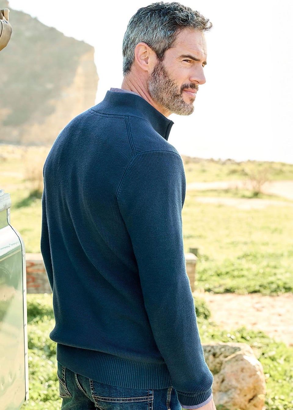 Cotton Traders Dark Aegean Ultra Soft Zip-Through Cardigan