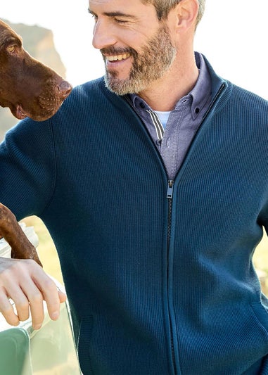 Cotton Traders Dark Aegean Ultra Soft Zip-Through Cardigan