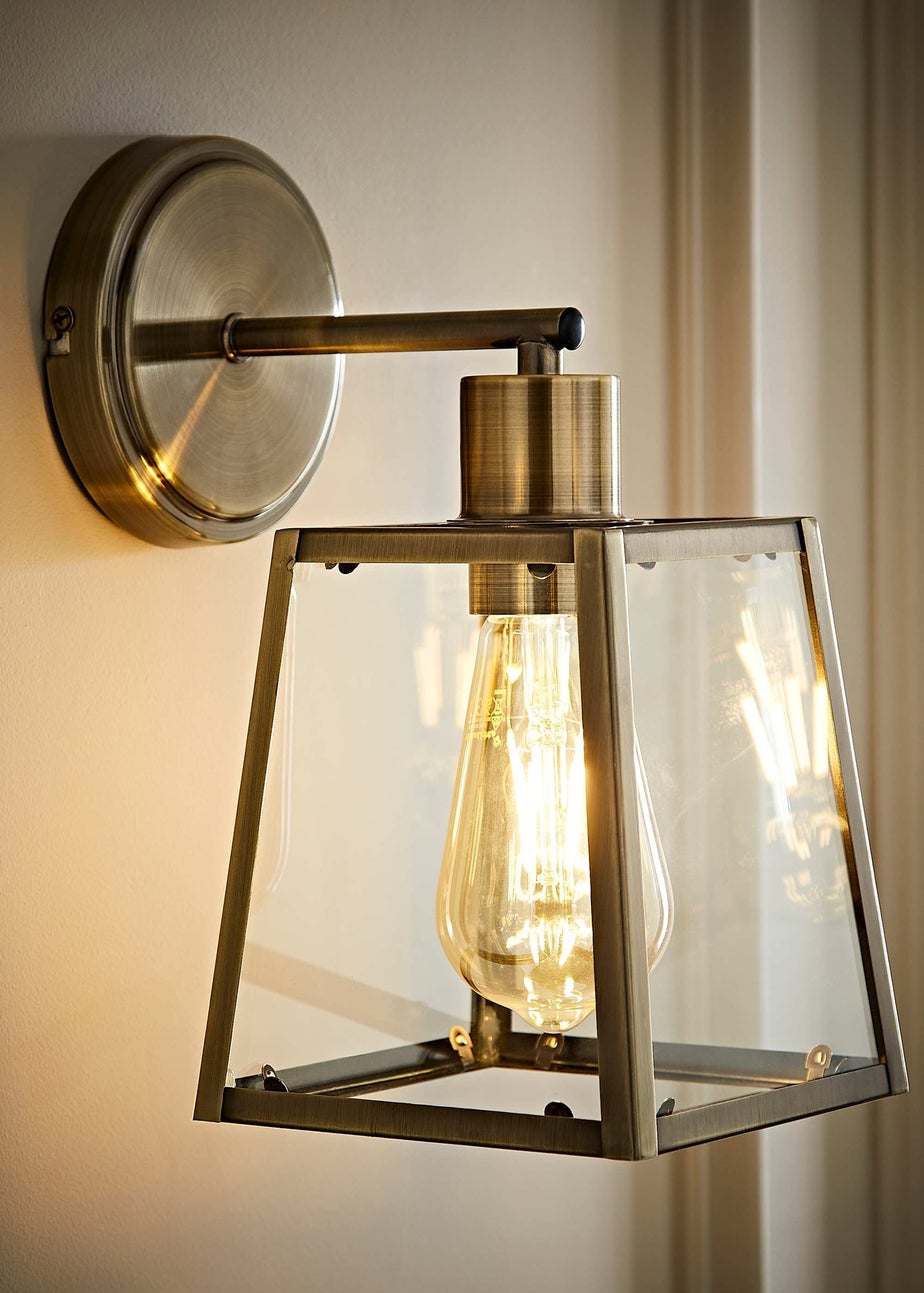 ValueLights Susie Antique Brass Glass Lantern Wall Light