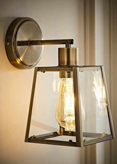 ValueLights Susie Antique Brass Glass Lantern Wall Light