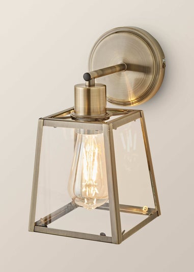 ValueLights Susie Antique Brass Glass Lantern Wall Light