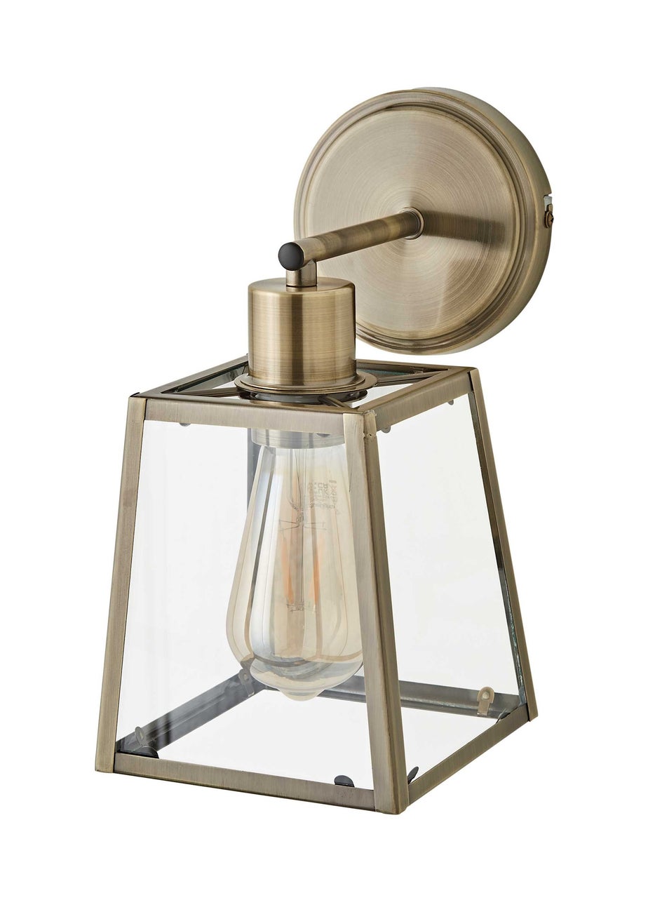 ValueLights Susie Antique Brass Glass Lantern Wall Light