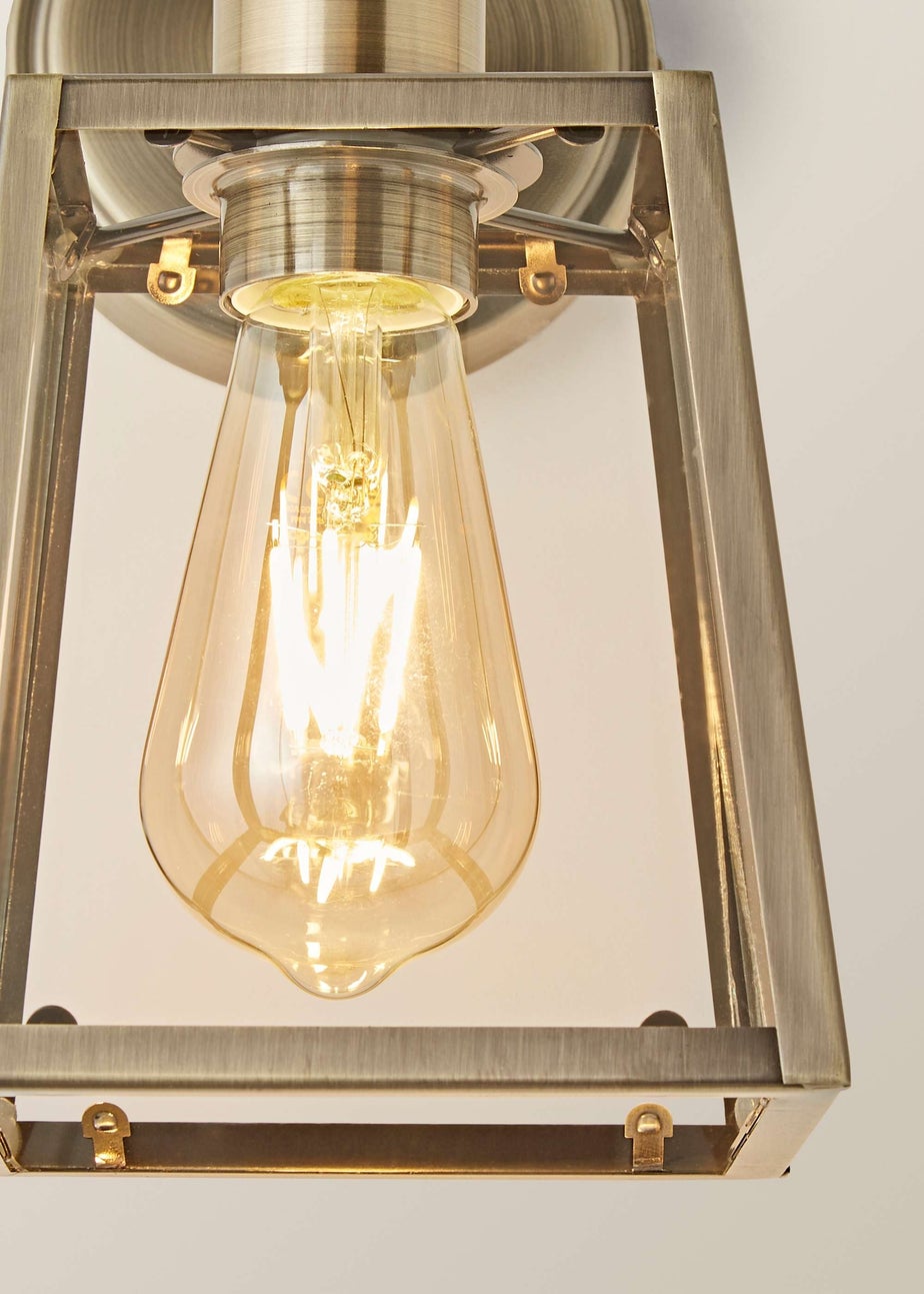 ValueLights Susie Antique Brass Glass Lantern Wall Light