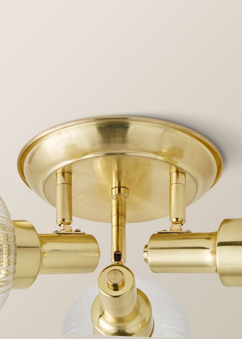ValueLights Calpe 3 Way Brass Ceiling Spotlight Ribbed Clear Shades