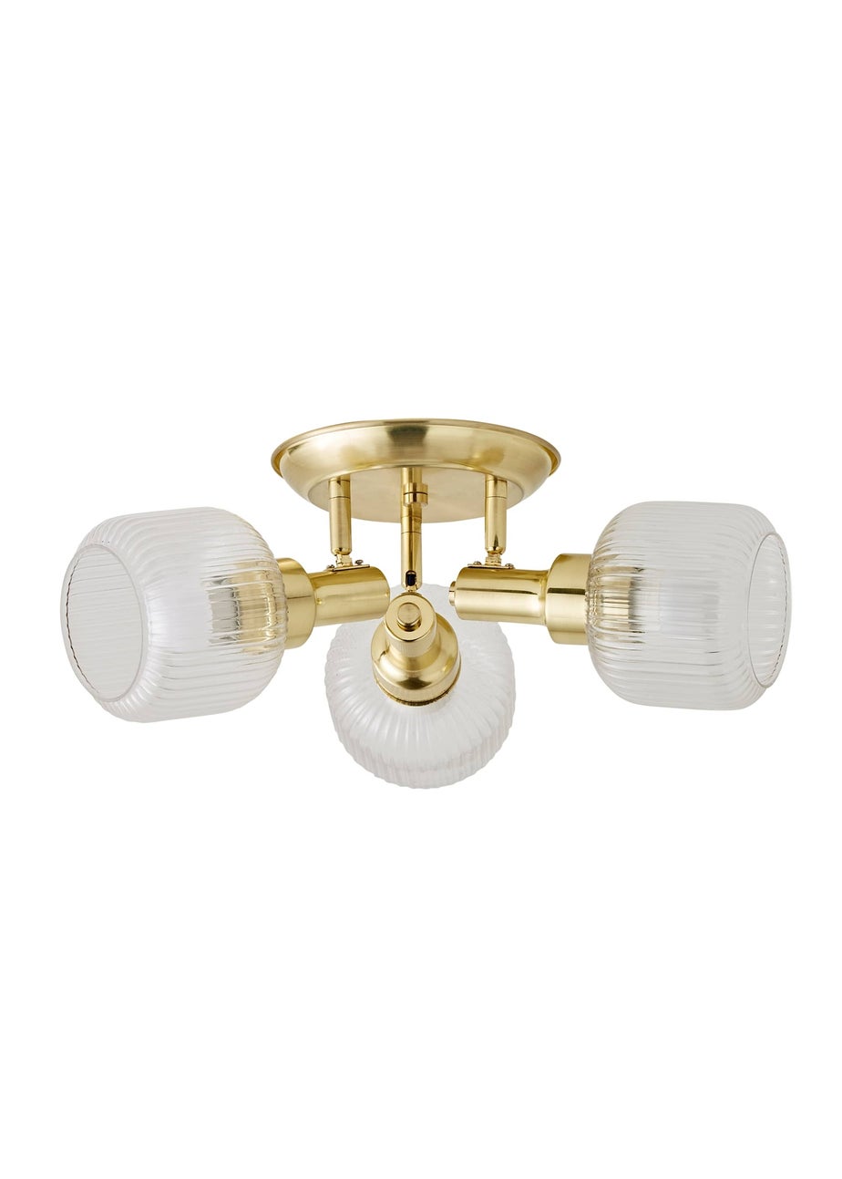 ValueLights Calpe 3 Way Brass Ceiling Spotlight Ribbed Clear Shades
