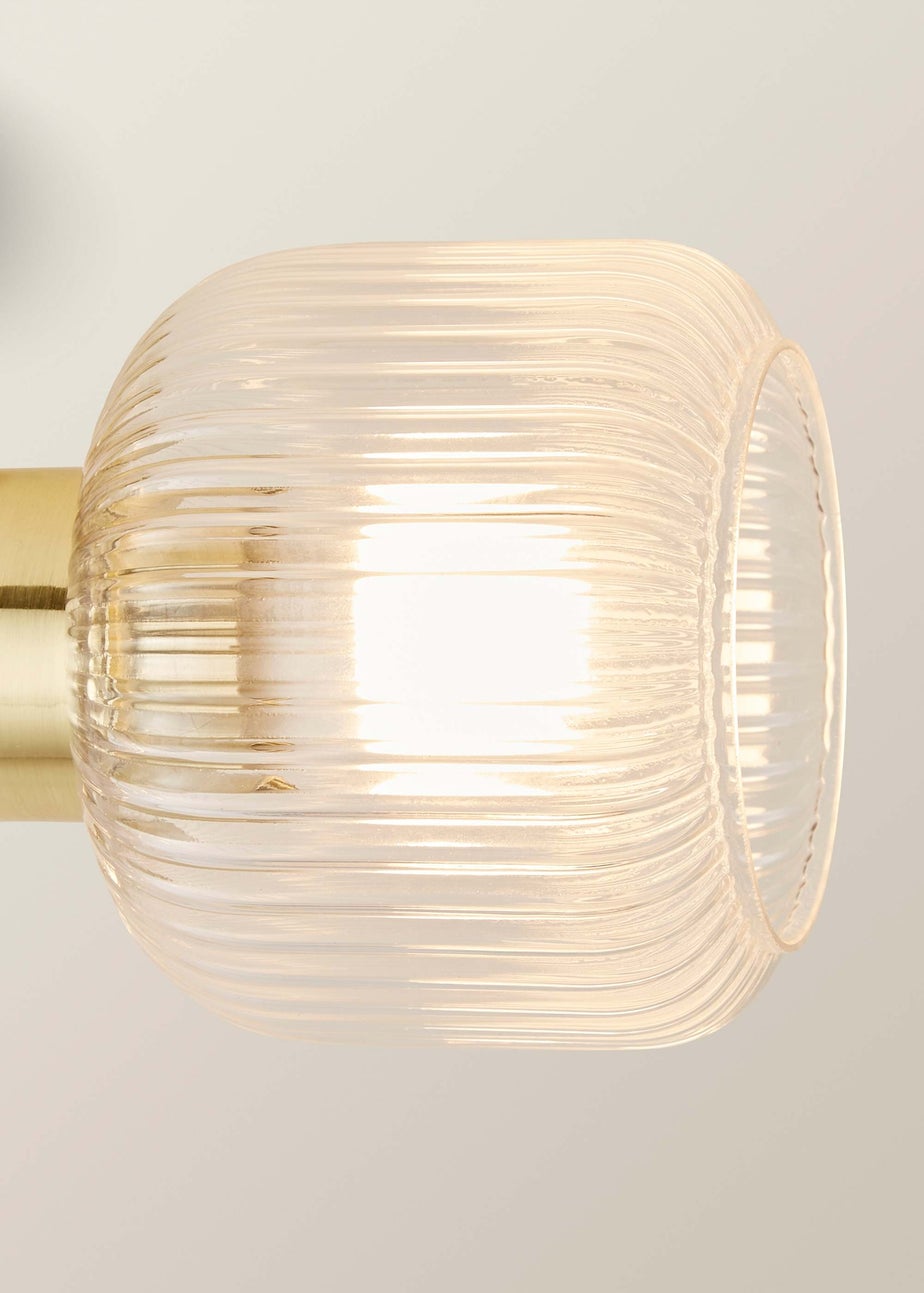 ValueLights Calpe 3 Way Brass Ceiling Spotlight Ribbed Clear Shades