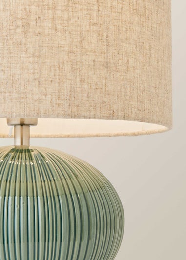 ValueLights Rebecca Green Ribbed Ceramic Table Lamp with Linen Shade