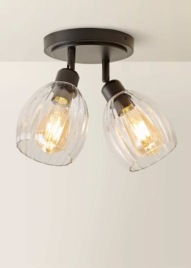 ValueLights Cheltenham 2 Way Black Ceiling Spotlight Ribbed Shades