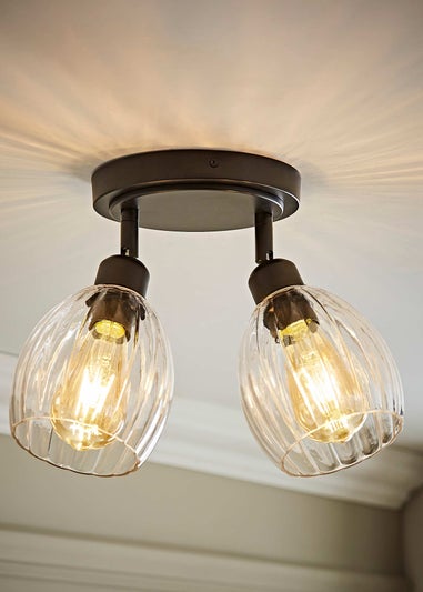 ValueLights Cheltenham 2 Way Black Ceiling Spotlight Ribbed Shades