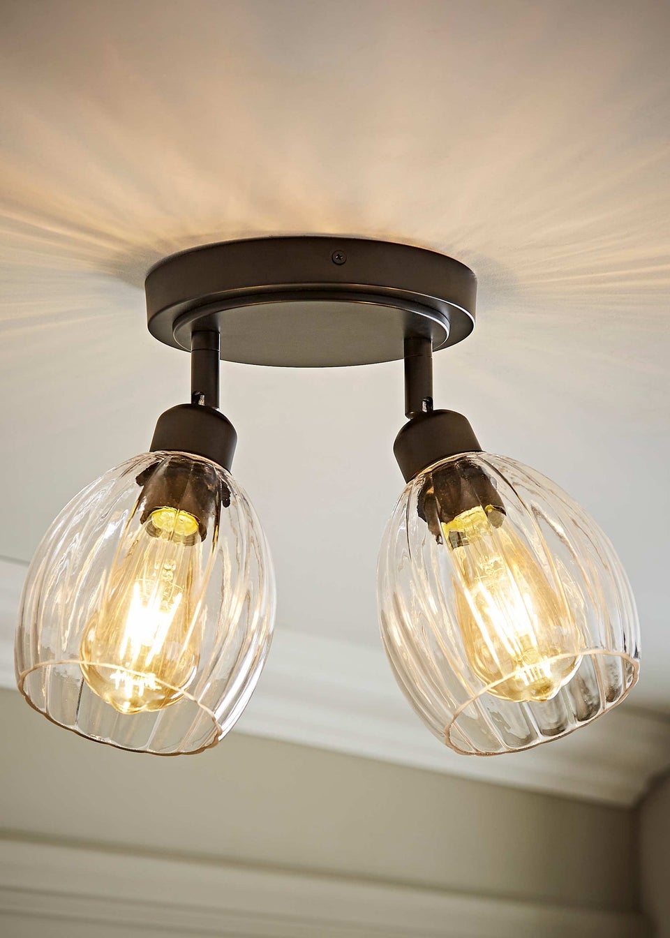 ValueLights Cheltenham 2 Way Black Ceiling Spotlight Ribbed Shades