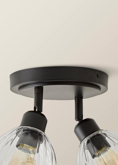 ValueLights Cheltenham 2 Way Black Ceiling Spotlight Ribbed Shades