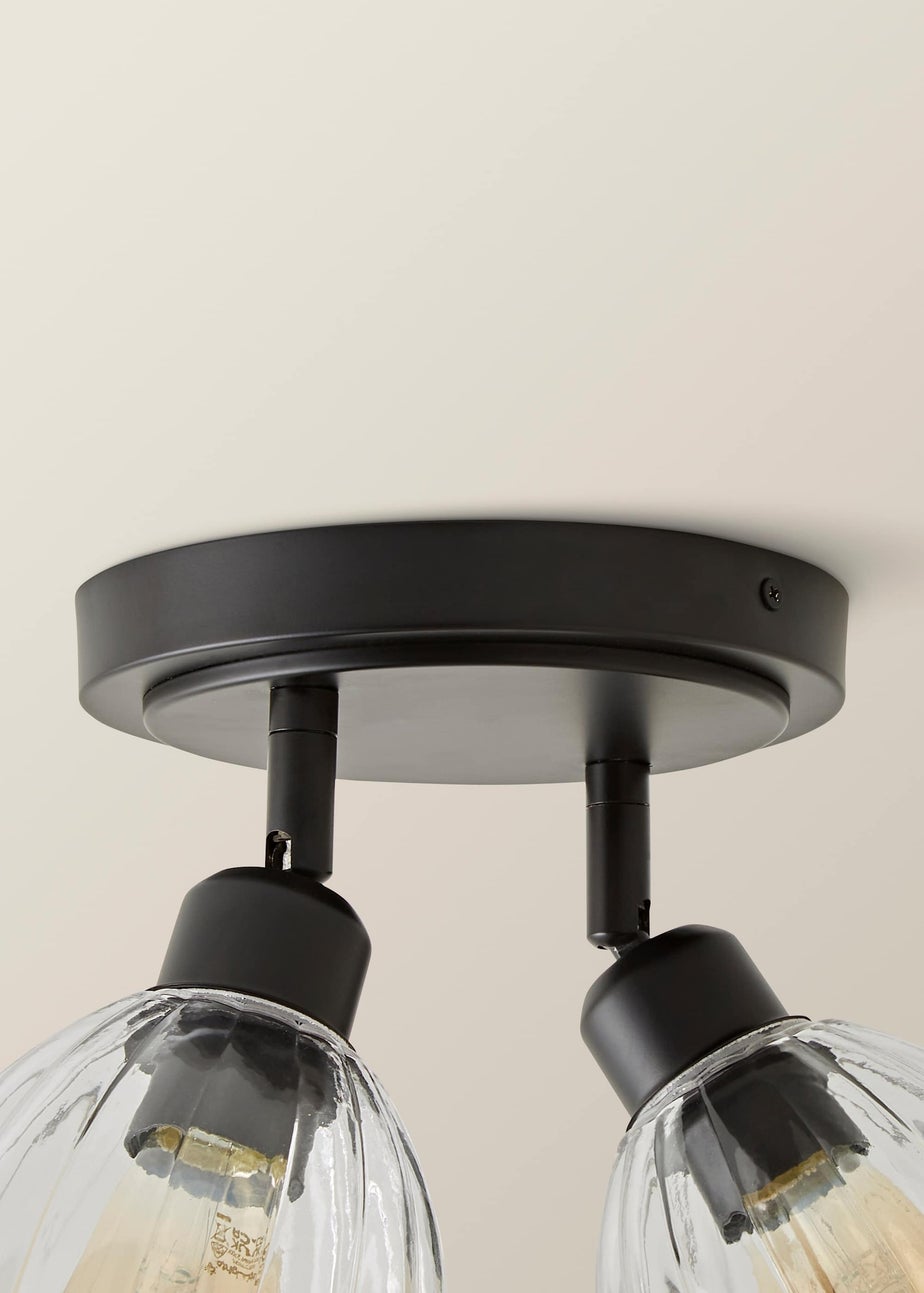 ValueLights Cheltenham 2 Way Black Ceiling Spotlight Ribbed Shades