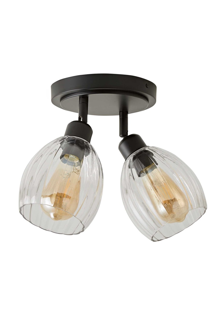 ValueLights Cheltenham 2 Way Black Ceiling Spotlight Ribbed Shades