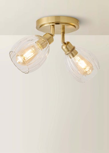 ValueLights Cheltenham 2 Way Gold Ceiling Spotlight Ribbed Shades