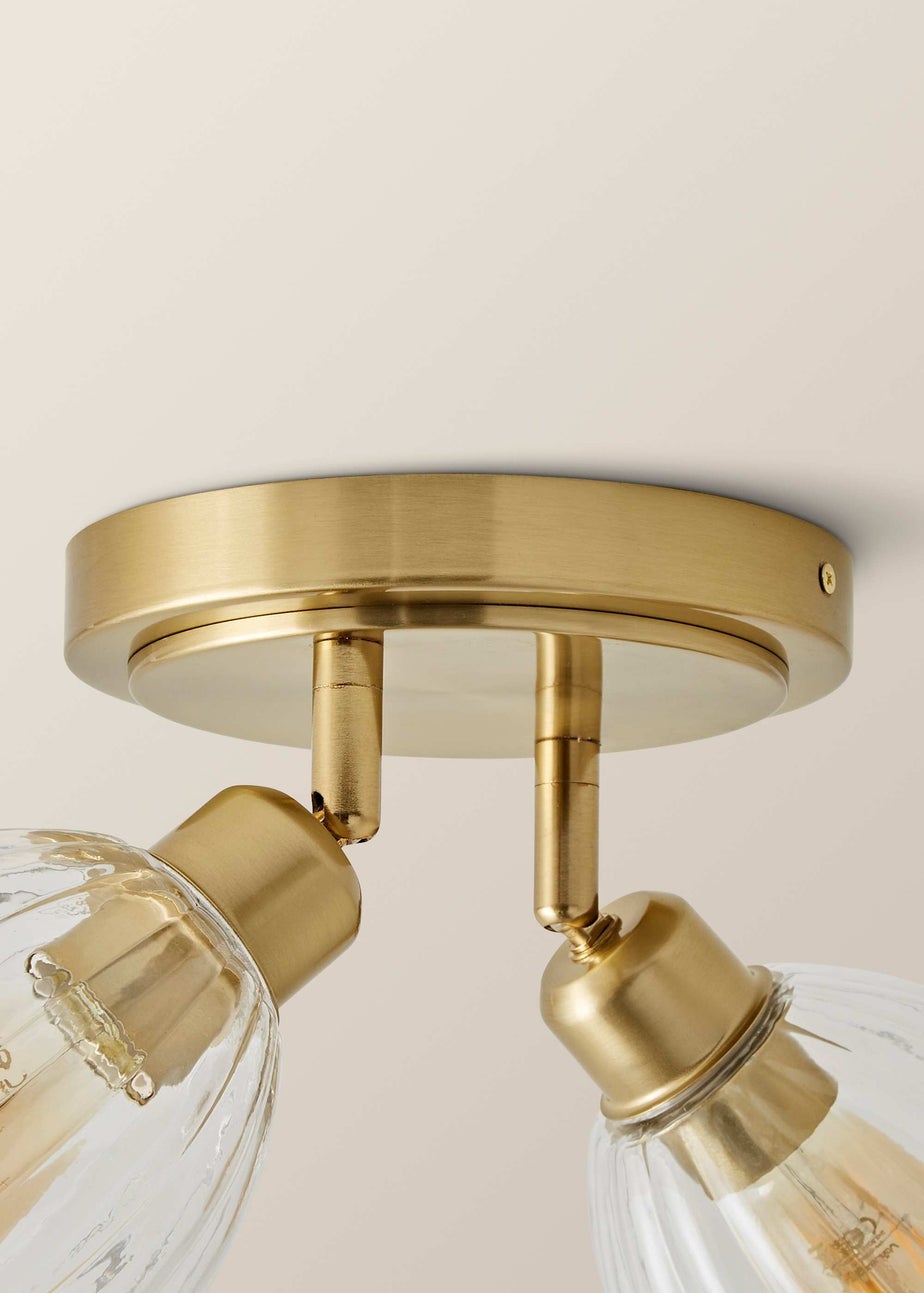 ValueLights Cheltenham 2 Way Gold Ceiling Spotlight Ribbed Shades