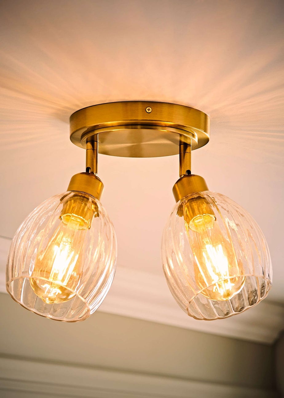 ValueLights Cheltenham 2 Way Gold Ceiling Spotlight Ribbed Shades