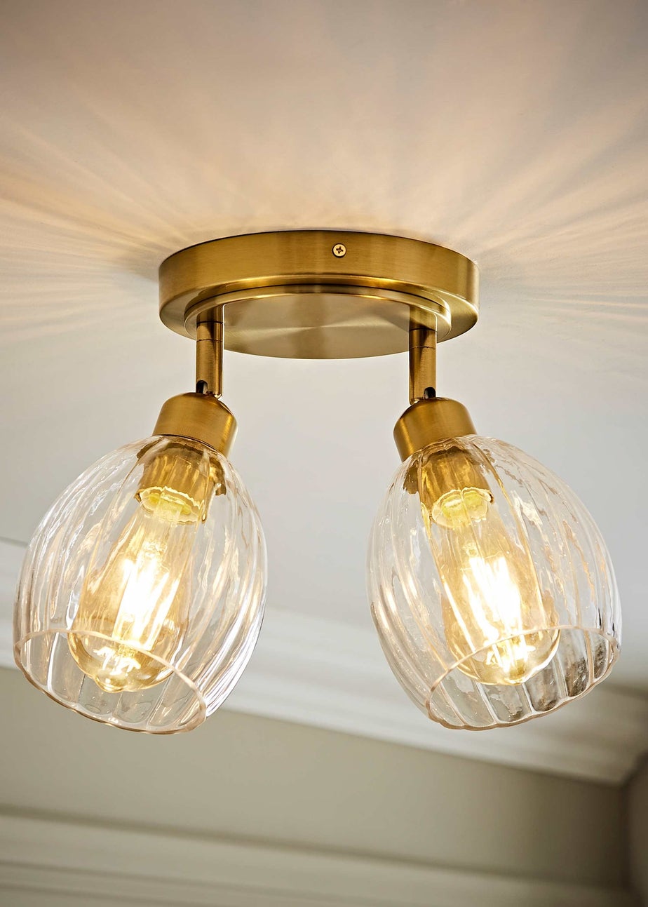 ValueLights Cheltenham 2 Way Gold Ceiling Spotlight Ribbed Shades