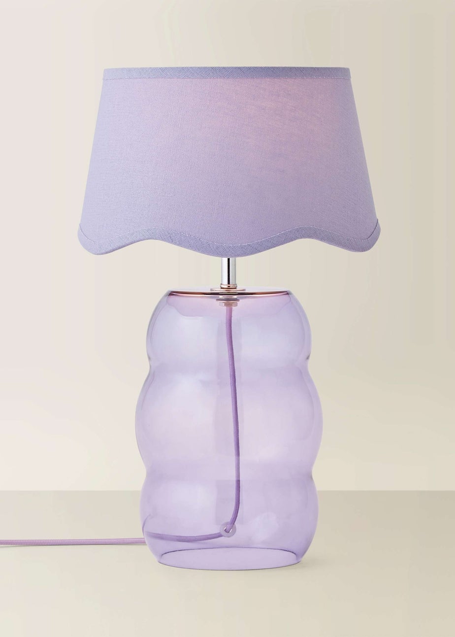 ValueLights Lolly Lilac Glass Bubble Table Lamp with Scallop Shade
