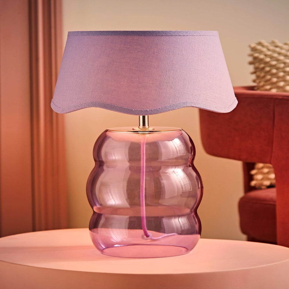ValueLights Lolly Lilac Glass Bubble Table Lamp with Scallop Shade