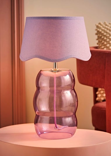 ValueLights Lolly Lilac Glass Bubble Table Lamp with Scallop Shade