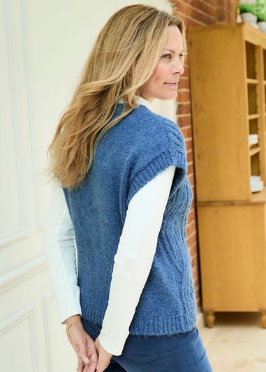 Cotton Traders Smoke Blue Crew Neck Cable Vest