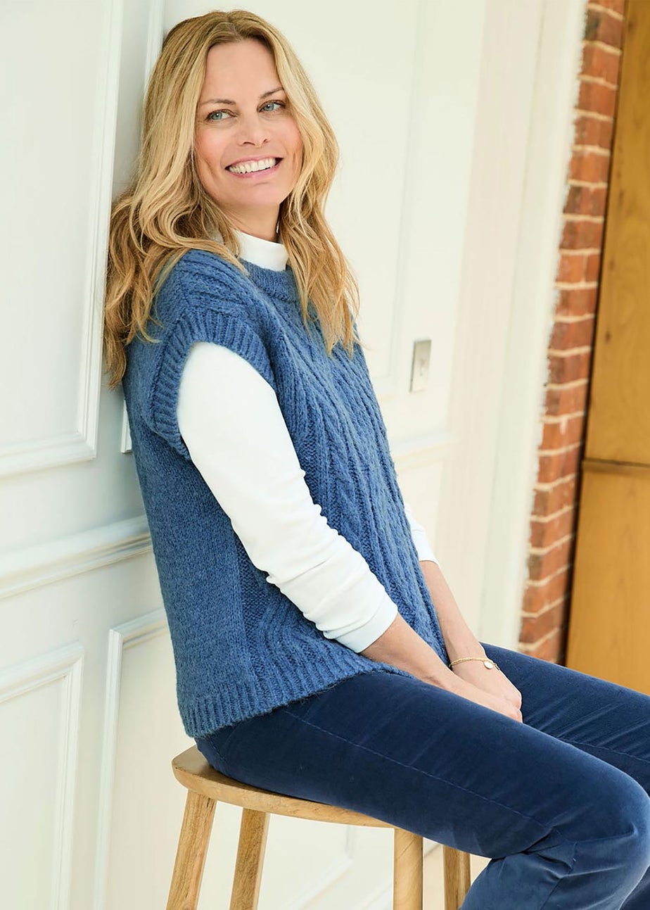 Cotton Traders Smoke Blue Crew Neck Cable Vest