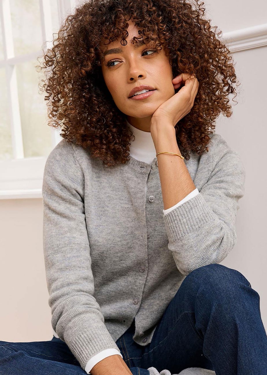 Cotton Traders Grey Marl Lambswool Rich Cardigan