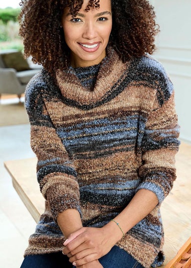 Cotton Traders Sandstone Stripe Cowl Neck Jumper