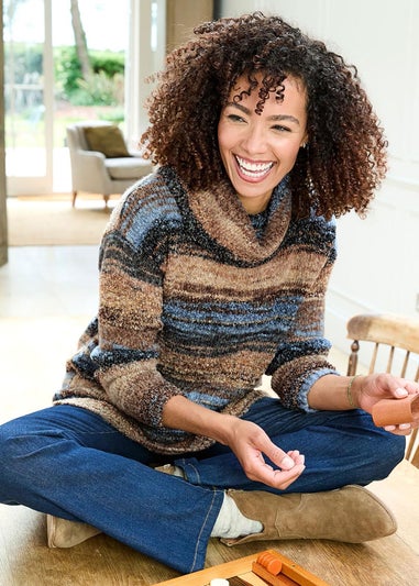 Cotton Traders Sandstone Stripe Cowl Neck Jumper