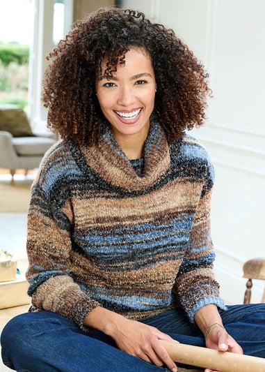 Cotton Traders Sandstone Stripe Cowl Neck Jumper