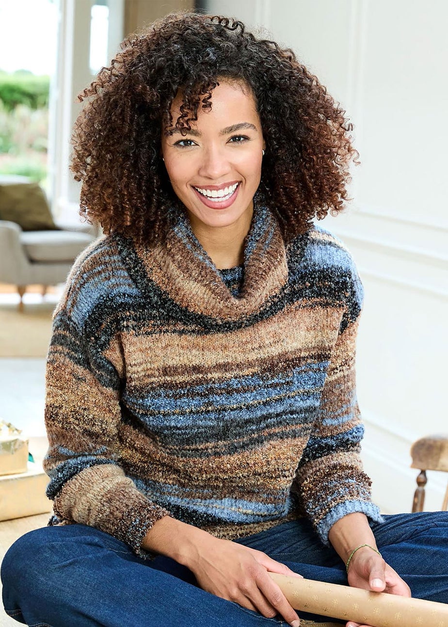 Cotton Traders Sandstone Stripe Cowl Neck Jumper