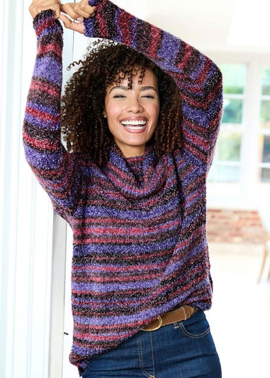 Cotton Traders Dusky Purple Stripe Cowl Neck Jumper