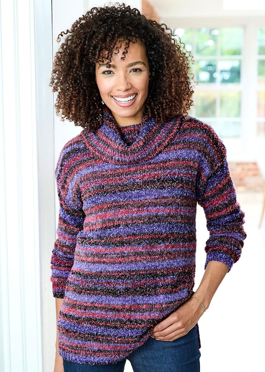 Cotton Traders Dusky Purple Stripe Cowl Neck Jumper