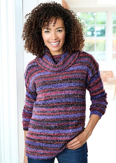 Cotton Traders Dusky Purple Stripe Cowl Neck Jumper