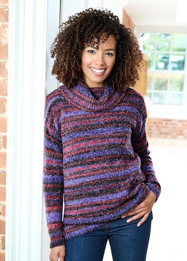 Cotton Traders Dusky Purple Stripe Cowl Neck Jumper