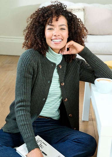 Cotton Traders Dark Pine Cosy Button Cardigan