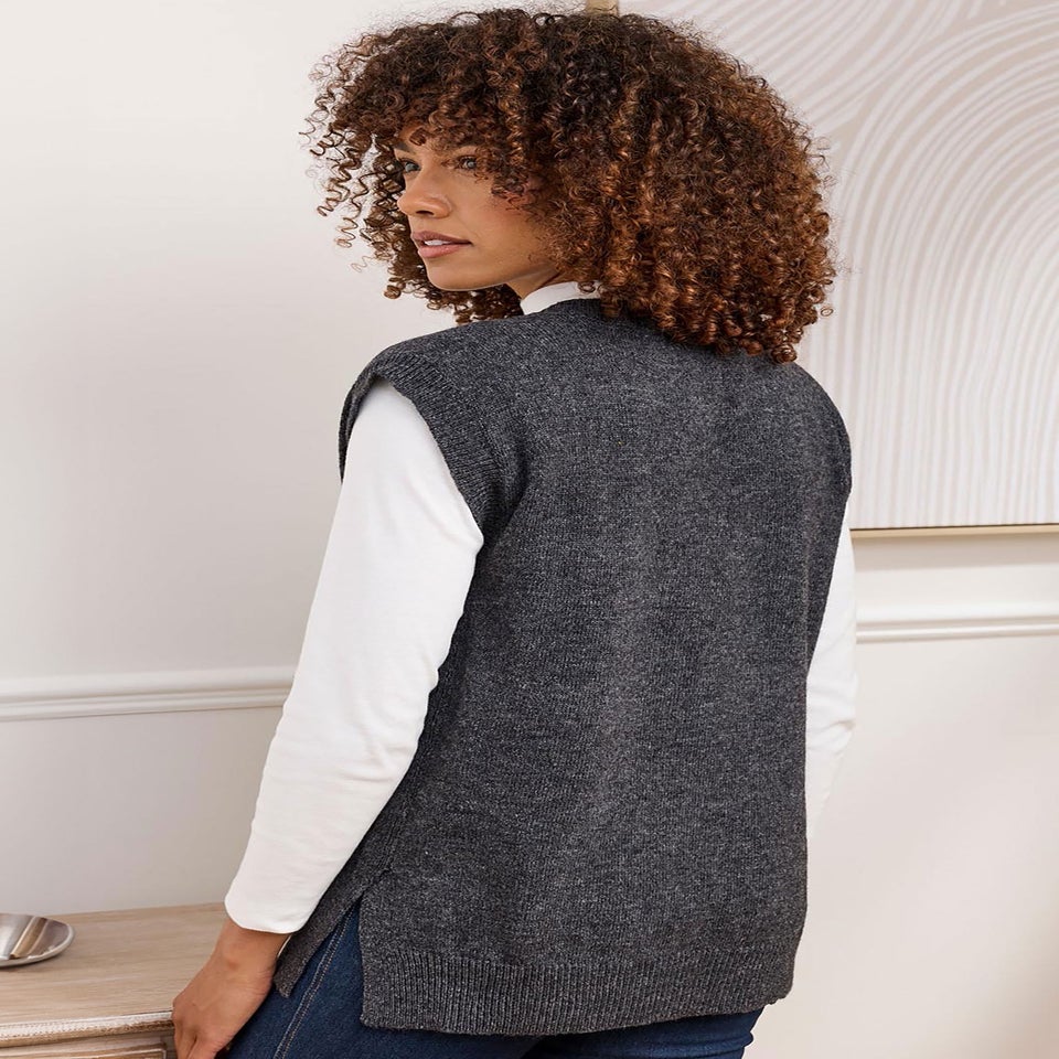 Cotton Traders Steel Grey Lambswool Rich Vest