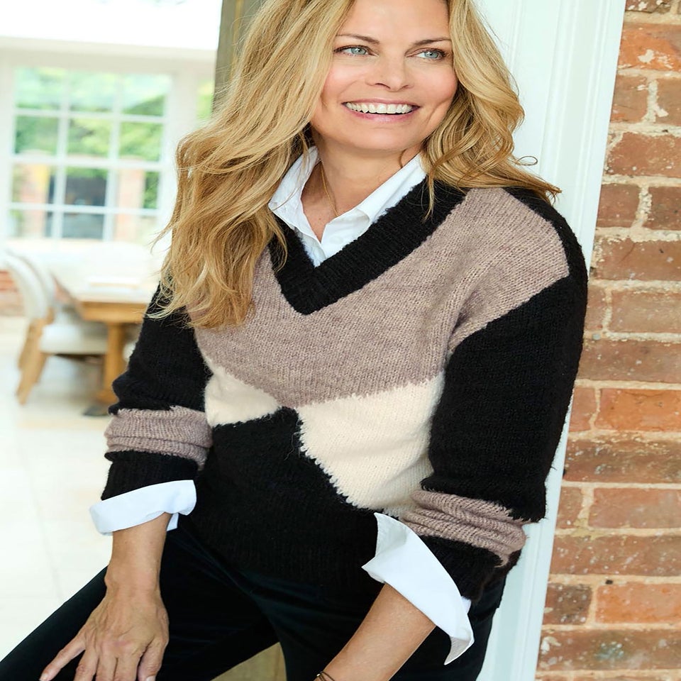 Cotton Traders Black V-Neck Colour Block Jumper