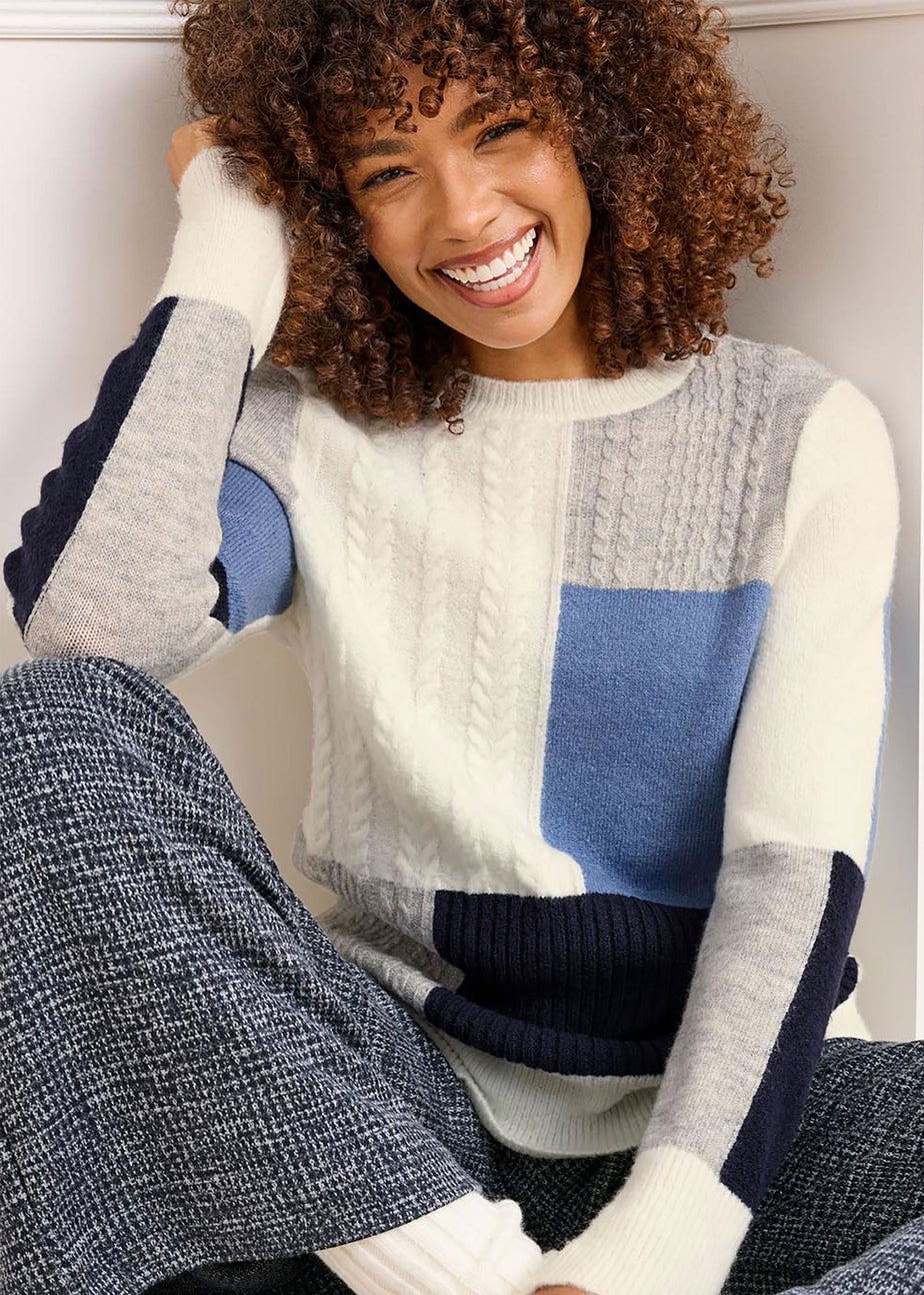 Cotton Traders Navy Patchwork Crew Neck Jumper