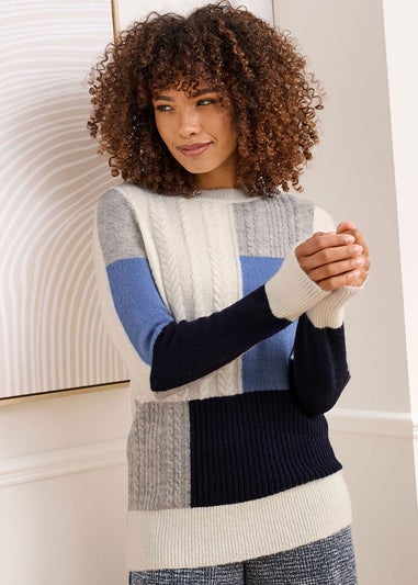 Cotton Traders Navy Patchwork Crew Neck Jumper