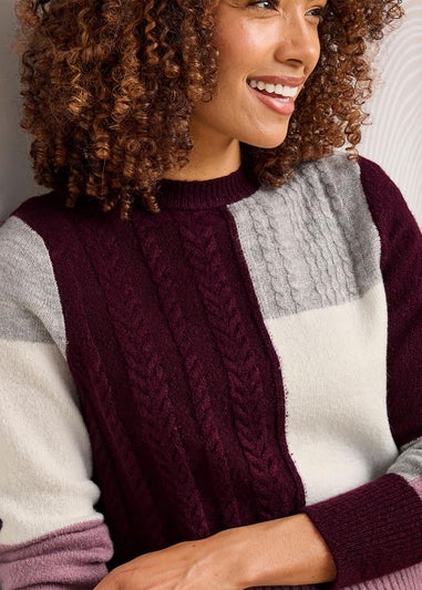 Cotton Traders Merlot Patchwork Crew Neck Jumper