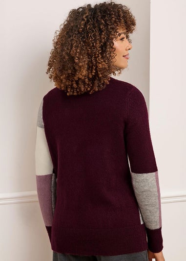Cotton Traders Merlot Patchwork Crew Neck Jumper