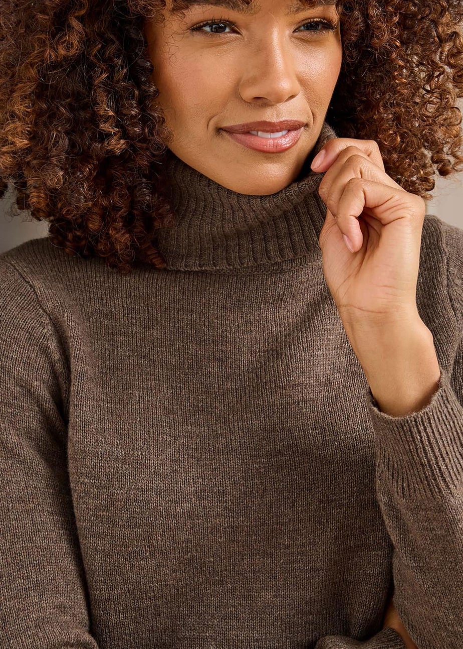 Cotton Traders Driftwood Lambswool Rich Relaxed Roll Neck Jumper