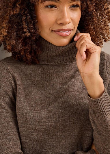 Cotton Traders Driftwood Lambswool Rich Relaxed Roll Neck Jumper