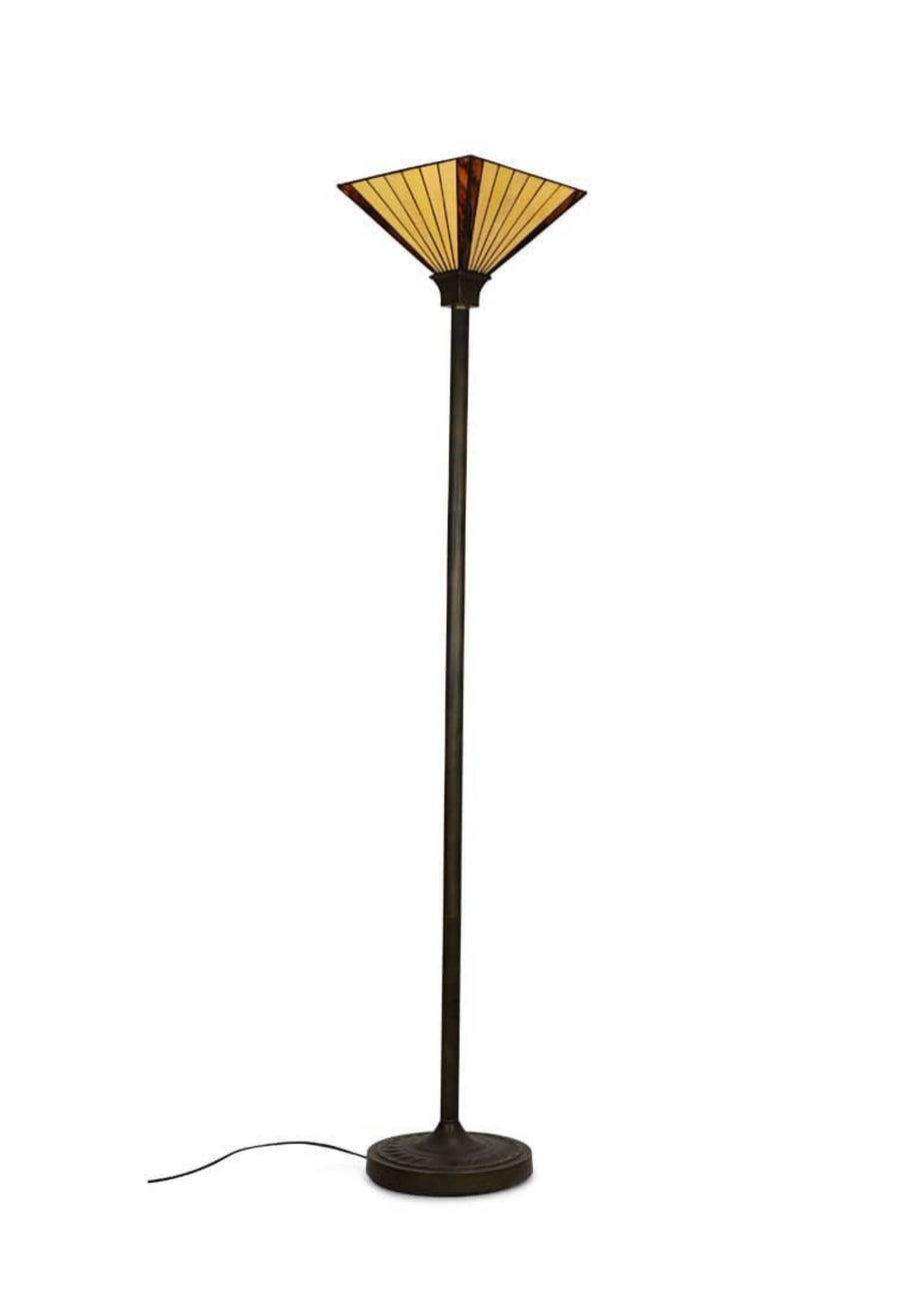 ValueLights Tiffany Stained Glass Antique Brass Uplighter Floor Lamp