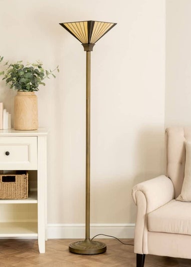 ValueLights Tiffany Stained Glass Antique Brass Uplighter Floor Lamp