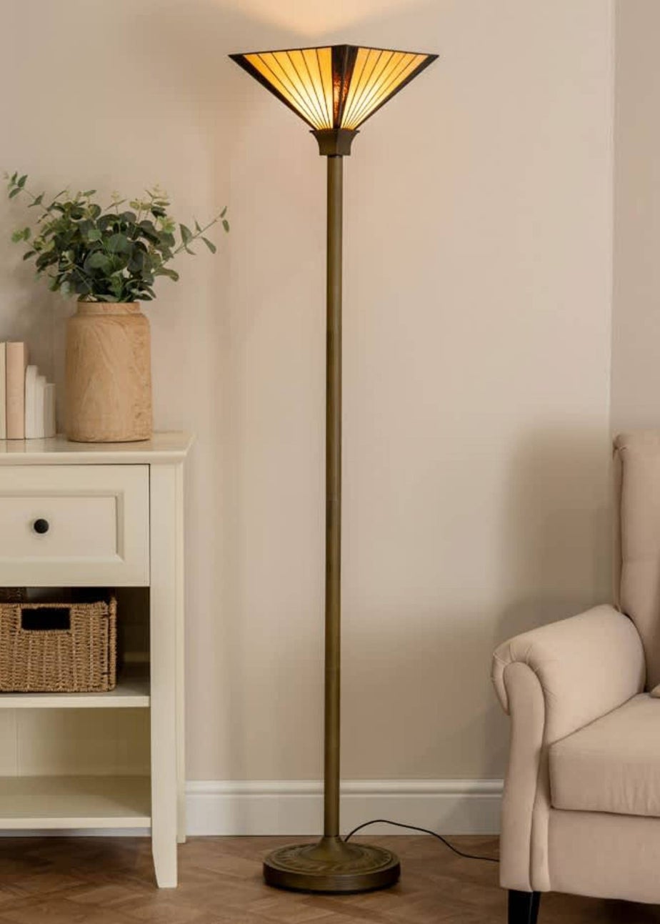ValueLights Tiffany Stained Glass Antique Brass Uplighter Floor Lamp