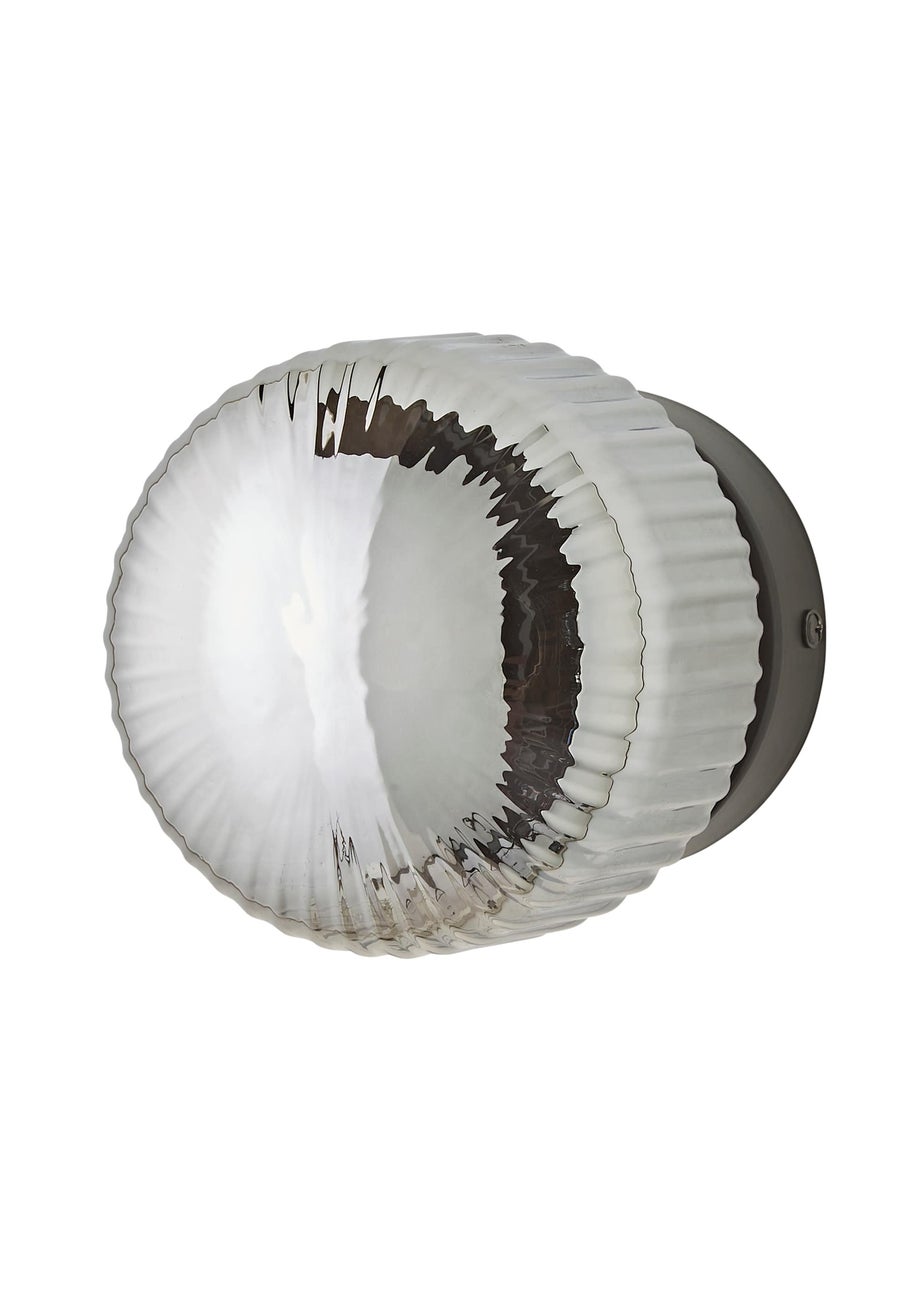 ValueLights Calpe Brushed Black Wall Light Ribbed Smoked Shade